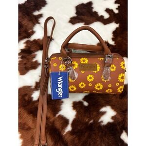 Wrangler Sunflower Barrel Crossbody Bag Brown Vegan Leather Western Satchel NEW